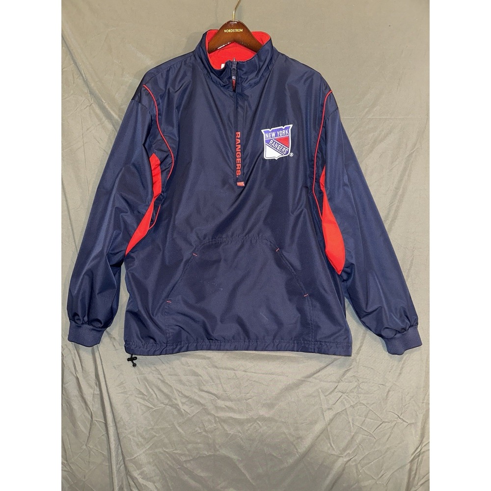 Vintage 90s New York Rangers Quarter-Zip Reversible Pullover Large Lee Sport NHL